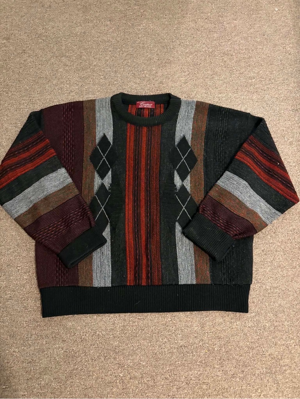 Cooper Canada Vintage 90s Coogi Style Abstract Geometric Knit Sweater Grunge - Picture 2 of 4